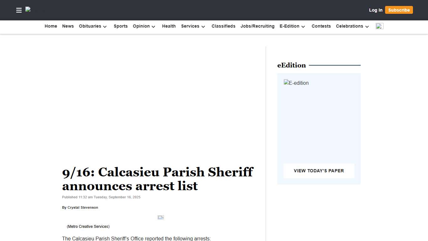 9/16: Calcasieu Parish Sheriff announces arrest list American Press